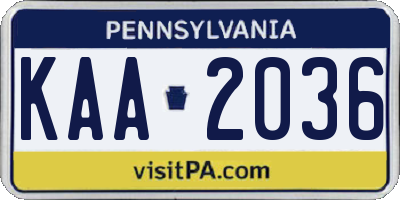 PA license plate KAA2036