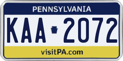 PA license plate KAA2072