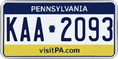PA license plate KAA2093