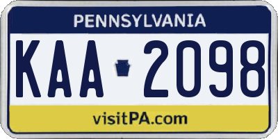 PA license plate KAA2098