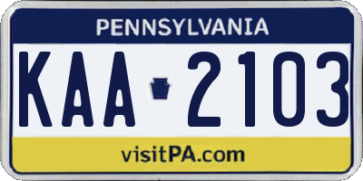 PA license plate KAA2103
