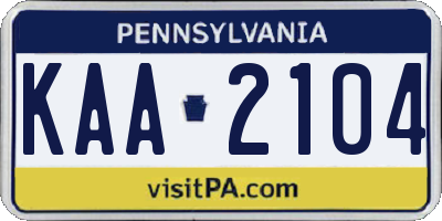 PA license plate KAA2104