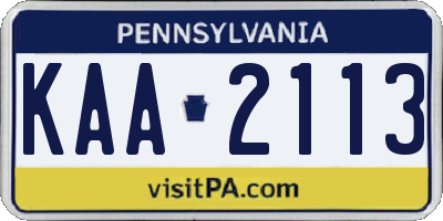 PA license plate KAA2113