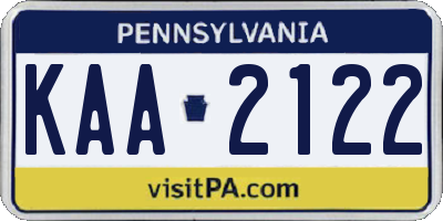 PA license plate KAA2122