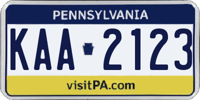 PA license plate KAA2123