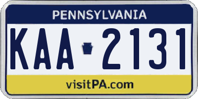 PA license plate KAA2131