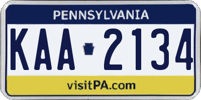 PA license plate KAA2134