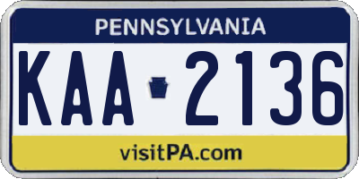 PA license plate KAA2136
