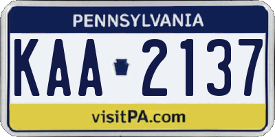 PA license plate KAA2137