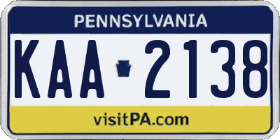 PA license plate KAA2138