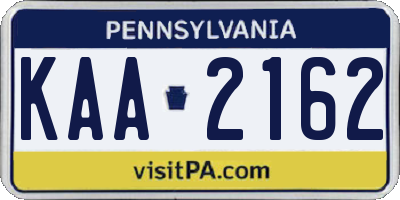 PA license plate KAA2162