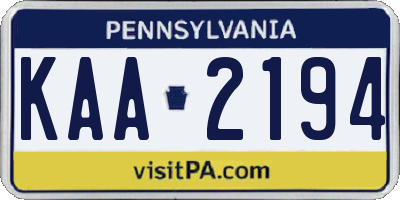 PA license plate KAA2194
