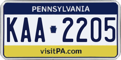 PA license plate KAA2205