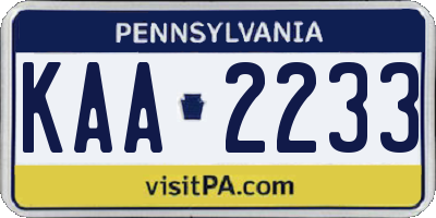 PA license plate KAA2233