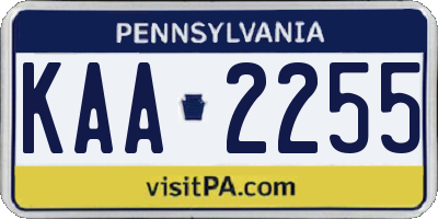 PA license plate KAA2255