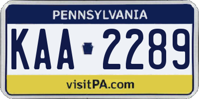 PA license plate KAA2289