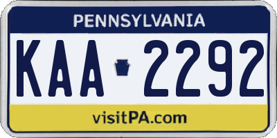 PA license plate KAA2292