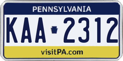 PA license plate KAA2312