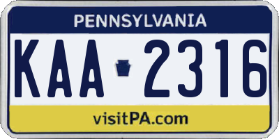 PA license plate KAA2316