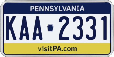 PA license plate KAA2331