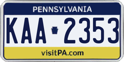 PA license plate KAA2353