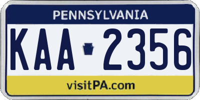 PA license plate KAA2356