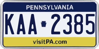 PA license plate KAA2385
