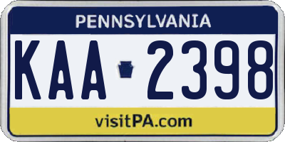 PA license plate KAA2398