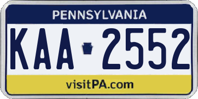 PA license plate KAA2552