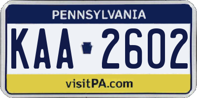 PA license plate KAA2602