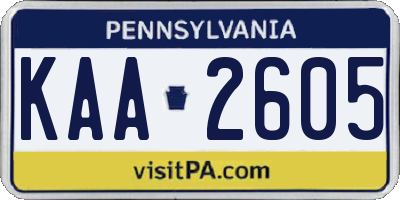 PA license plate KAA2605