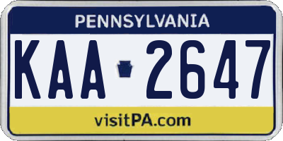 PA license plate KAA2647