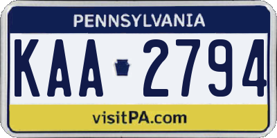 PA license plate KAA2794