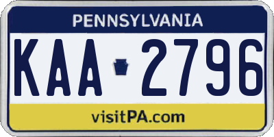 PA license plate KAA2796