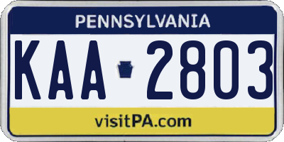 PA license plate KAA2803