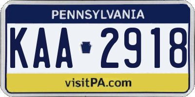 PA license plate KAA2918