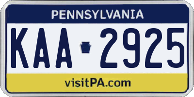 PA license plate KAA2925
