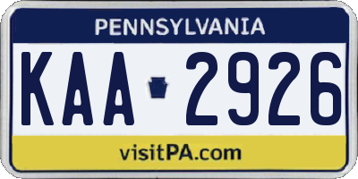 PA license plate KAA2926