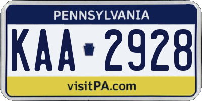 PA license plate KAA2928