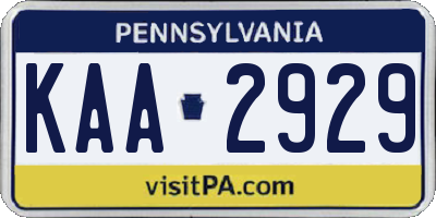 PA license plate KAA2929
