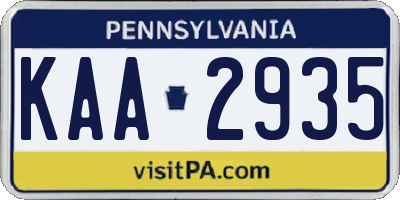 PA license plate KAA2935