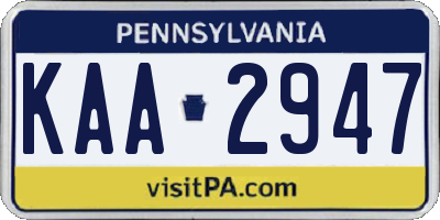 PA license plate KAA2947
