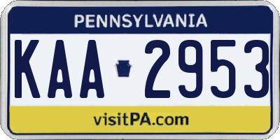 PA license plate KAA2953