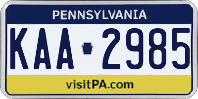 PA license plate KAA2985