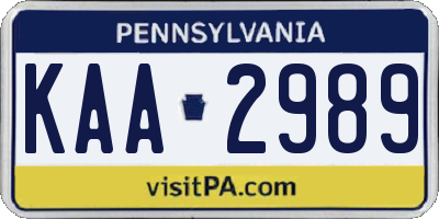 PA license plate KAA2989