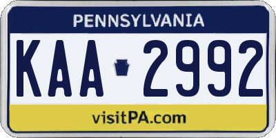 PA license plate KAA2992
