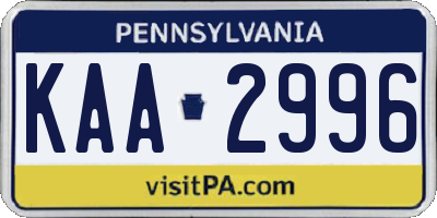PA license plate KAA2996