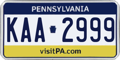 PA license plate KAA2999