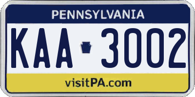 PA license plate KAA3002