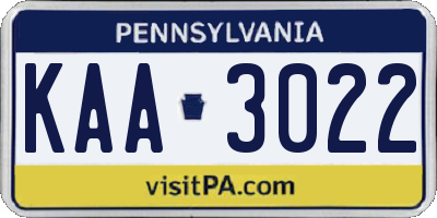 PA license plate KAA3022